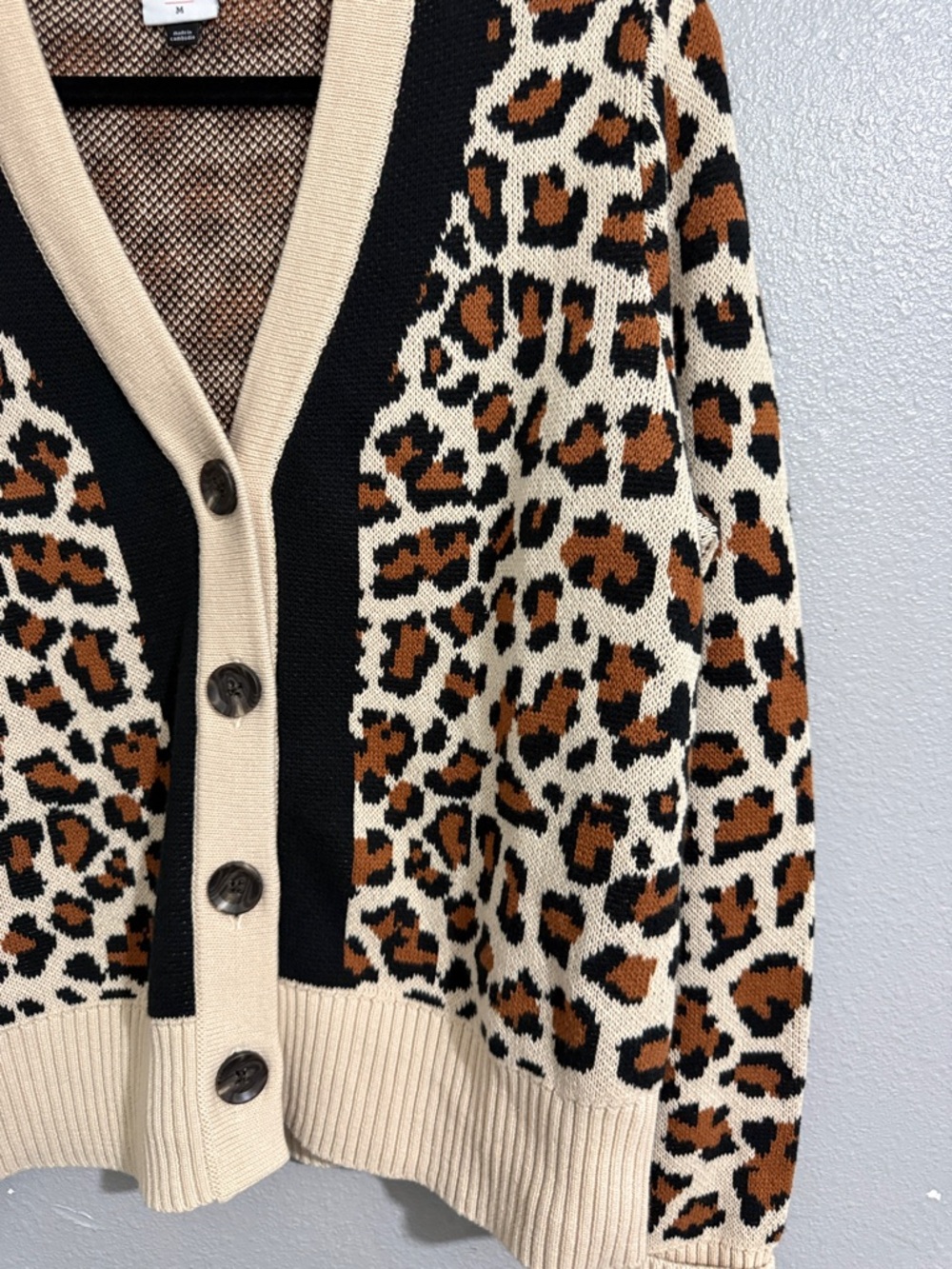 CAbi Leopard Print Cardigan Sweater - Cream/Tan/Black - Picture 5 of 12